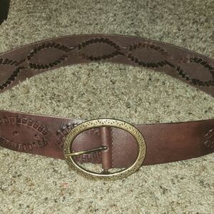 Lucky Brand Brown Leather Belt with Gold Oval Buckle
